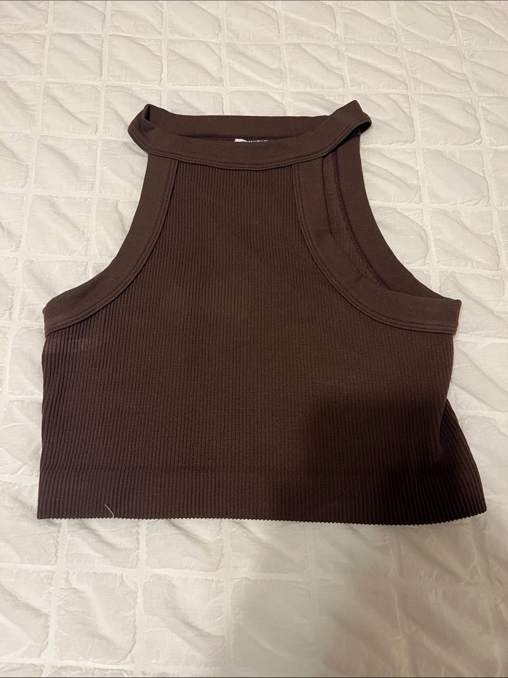 Cotton On Brown Ribbed High-Neck Crop Tank
